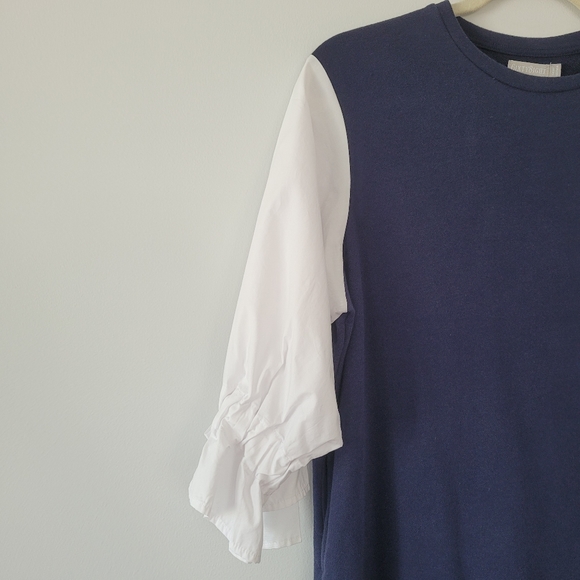 Dual Fabric Sweatshirt Top/w Ruffled Ribbon Sleeve - Picture 5 of 8